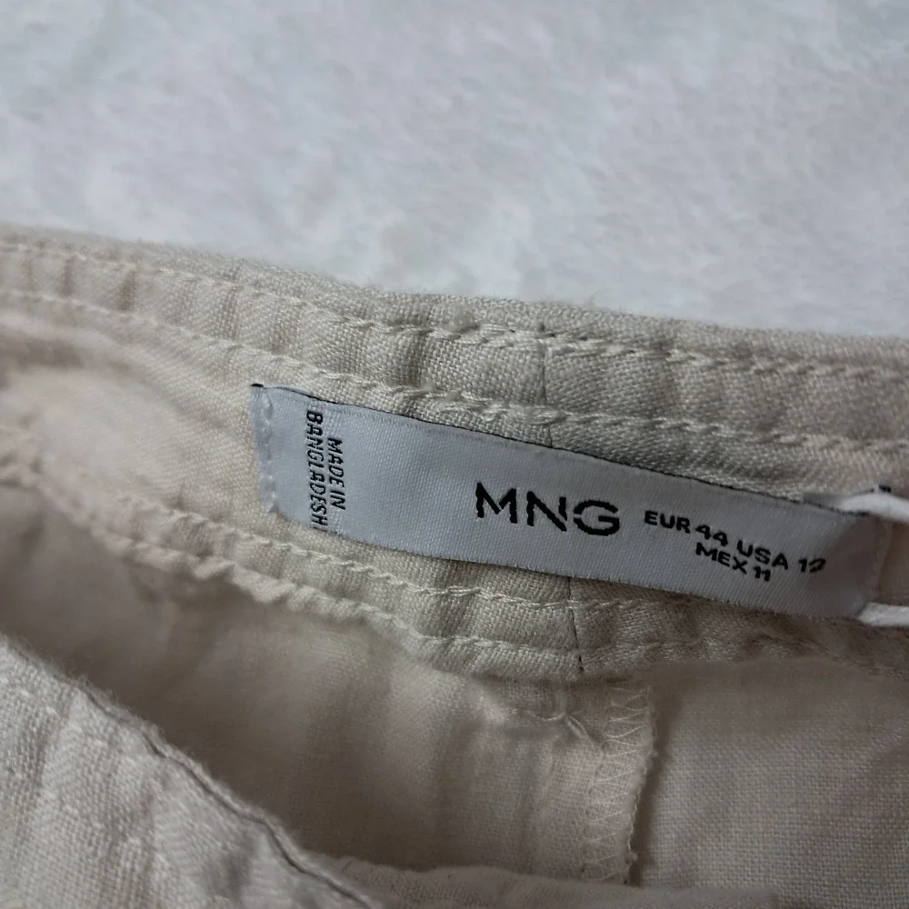 NWT Mango MNG Pants Womens‎ 12 Beige Maneli Wide Leg Linen Blend Work Minimalist